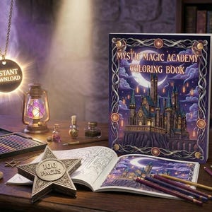 Libro para Colorear Mystic Magic Academy – Fantasía Oscura PDF Imprimible – 100 Páginas para Adultos – Descarga Instantánea