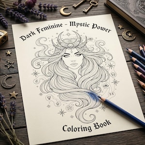 Dark Feminine Mystic Power Coloring Book | Gothic Witchy Art (Digital Download) image 1