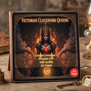 ヴィクトリア朝の時計仕掛けの女王たちのぬり絵 | スチームパンク・ゴシック・ファンタジー（デジタルダウンロード）