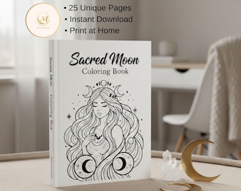Sacred Moon Coloring Book | Mystical Feminine Line Art (PDF Download) | 25 Unique Pages