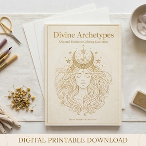 Libro para colorear Arquetipos Divinos: Arte lineal de la Diosa Femenina Sagrada (Descarga PDF) / 12 páginas únicas