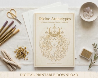 Divine Archetypes Coloring Book – Sacred Feminine Goddess Line Art (PDF Download) | 12 Unique Pages