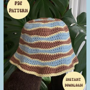 Patrón de gorro de ganchillo tipo cubo / Sombrero de sol con puntada ondulada, tallas para adultos (descarga en PDF)
