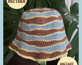 Crochet Bucket Hat Pattern | Wavy Stitch Sun Hat, Adult Sizes (PDF Download)