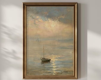 Vintage Sailboat Wall Art, Painterly Seascape Print, Old World Coastal Decor (Digital Download)