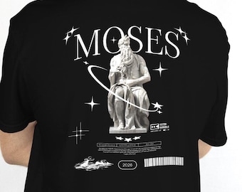 Moses Sculpture Shirt | Michelangelo Statue Graphic Tee | Dark Academia Clothing, Neoclassical Art, Greek & Roman Mythology Aesthetic Top