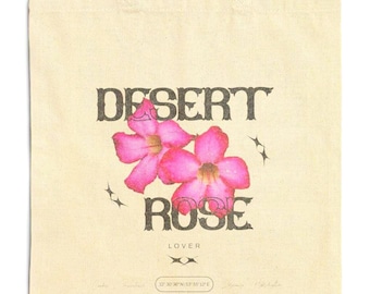 Desert Rose Lover Tote Bag | Pink Floral Canvas Shopper, Botanical Illustration