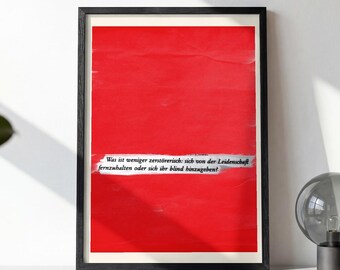 Red Poster with Passion Quote: Love, Sexuality & Psychology Wall Art – Minimalist Art Print in German – Gift for Partner – Digital A3