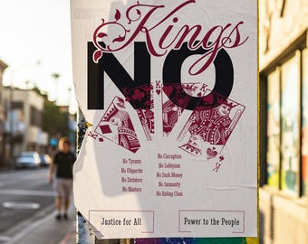 NO KINGS Protest Sign| King Cards & Fight Oligarchy Poster | End Corruption, Lobbyism, Ruling Class | Social Justice for All Printable