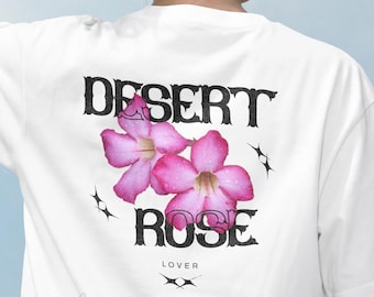 Desert Rose Plant Lover Shirt, Aesthetic Botanical Backprint Tee, Succulent Parent Gift, Grunge Streetwear, Adenium Obesum Graphic T-Shirt