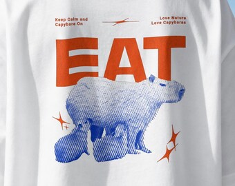 Capybara Graphic Tee - Aesthetic Risograph Animal Shirt - Oversized Streetwear T-Shirt for Capybara Lovers, Cute Animal Back Print Tshirt