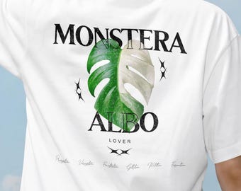 Monstera Albo Lover Shirt, Botanical Backprint Tee, Aesthetic Plant Parent Gift, Oversized Grunge Streetwear, Variegated Monstera Mutation