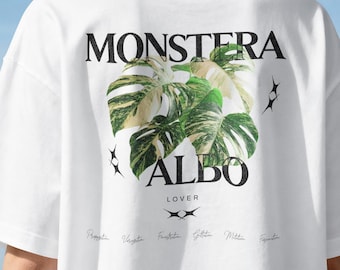 Monstera Albo Lover Shirt, Botanical Backprint Tee, Aesthetic Plant Parent Gift, Oversized Grunge Streetwear, Variegated Monstera Mutation
