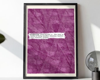 Mindfulness Definition Wall Art, Purple Aesthetic Mental Health Print, Gen Z Room Decor, Millennial Gift, Vintage Dictionary Digital Poster
