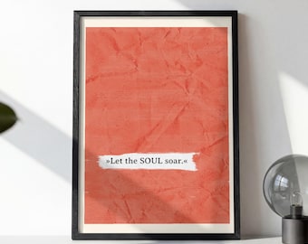 Red Orange Soul Soar Print, Mindfulness Quote Wall Art, Mental Health Decor, Yoga Studio Poster, Inspirational Spiritual Digital Download