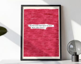 Safe Space Poster Digital Print – Gift for Mom, Girlfriend, Partner – Modern Wall Art Red, Gen Z Aesthetic, Friendship Gift Decor