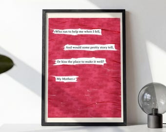 Mother's Day Poem Wall Art, Retro Red Digital Print, My Mother Ann Taylor Poetry Decor, Gen Z Aesthetic Poster, Meaningful Gift for Mom