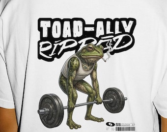 Funny Frog Deadlift Graphic Tee – Gym Rat Powerlifting T-Shirt – Tattooed Toad Bodybuilding Shirt – Edgy Fitness Apparel for Weightlifters