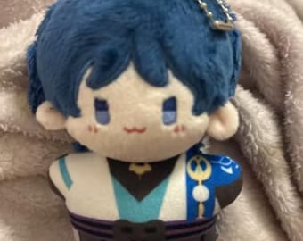 Blauwe anime pluche sleutelhanger | Schattige pluche poppenbedel van chibi | Sleutelhanger met kawaii-personage | Cadeau voor animefans: 10 cm