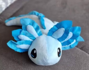 Schattige blauwe axolotl-knuffel – kawaii knuffeldier, zachte pluche watersalamander, cadeau voor kinderen en axolotl-liefhebbers: 45 cm