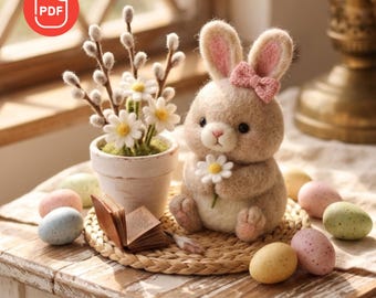 Handmade Needle Felted Easter Bunny PDF Pattern | DIY Wool Felt Spring Decor | Easter Basket Gift