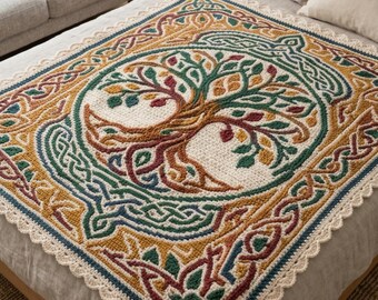 Mosaic Crochet Blanket Pattern | Tree of Life Overlay Design (PDF Download)