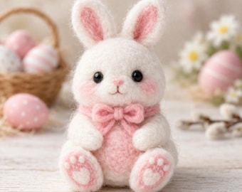 Patrón de conejito de Pascua de fieltro con aguja / Figura de conejito hecha a mano / Regalo de decoración primaveral para hacer tú mismo