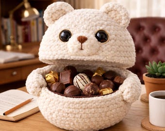 Crochet Bear Basket Pattern PDF | Polar Bear Candy Holder, Amigurumi Storage Basket, Kawaii Animal Decor, Gift Idea