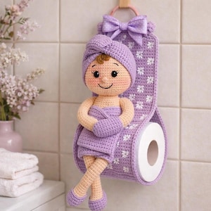 Patrón PDF de soporte para papel higiénico de ganchillo / Decoración de baño amigurumi / Patrón de soporte para rollo de papel higiénico de ganchillo