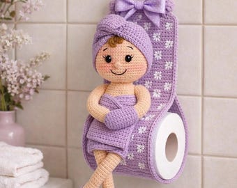 Crochet Toilet Paper Holder Doll PDF Pattern | Amigurumi Bathroom Decor | Crochet Toilet Paper Roll Holder Pattern