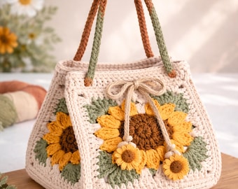 Sunflower Tote Bag Crochet Pattern PDF | Granny Square Tote Pattern, Crochet Bag Pattern, DIY Handmade Gift Bag