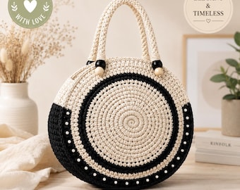 Crochet Round Tote Bag Pattern PDF | Round Handle Tote Tutorial | Boho Round Purse Pattern | Structured Handbag