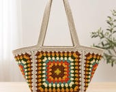Granny Square Tote Bag Pattern, Handmade Crochet Tote, Crocheted Bags for Women