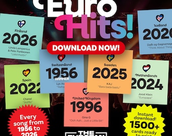 EuroHits – Eurovision Card Game, DIGITAL DOWNLOAD, 1500+ Cards, Every Song from 1956 to 2026, Printable PDFs, Eurovision Music Game