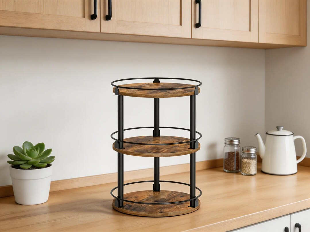Spin Spice Rack 3-tier Spinning Spice Rack Organizer – Rustic Kitchen Counter Storage ...