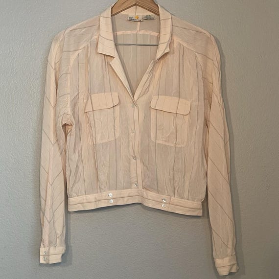Liz Claiborne, Liz Claiborne Size 12 Vintage 100% Silk Button Down Blouse Light Pink Striped
