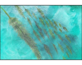 Teal Feather Watercolor Fabric