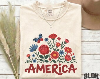 America Floral Shirt, Patriotic Flower USA Tee, 4th of July Shirt, American Pride Graphic Tee, Independence Day Shirt, USA 250 Floral Shirt