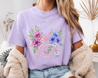 Nurse Shirt, Wildflower Nurse T-Shirt, RN Shirt, Nursing School Tee, Registered Nurse Gift, Future Nurse Apparel, Nurse Floral Tee