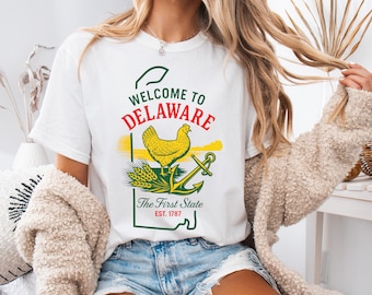 Welcome to Delaware Shirt, Vintage Delaware Tee, First State Graphic T Shirt, Retro Delaware Travel Souvenir Tee