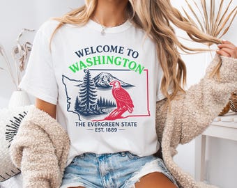 Welcome To Washington Shirt, Evergreen State Graphic Tee, Washington State Souvenir T Shirt, Pacific Northwest Nature Shirt