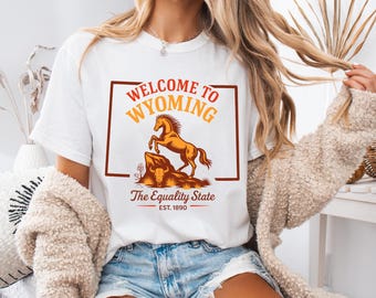 Welcome to Wyoming Shirt, Wyoming State Tee, Equality State Graphic T Shirt, Western Horse Shirt, Vintage Wyoming Gift