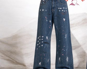 Gallery Dept. White Splashes Men’s Dark Blue Denim Jeans