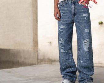 Jean bleu déchiré pour hommes du département Gallery