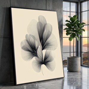 Elegante minimalistische botanische canvas muurkunst, zwart en beige blad lijntekening, moderne natuur Home Decor, Fine Art Print op canvas