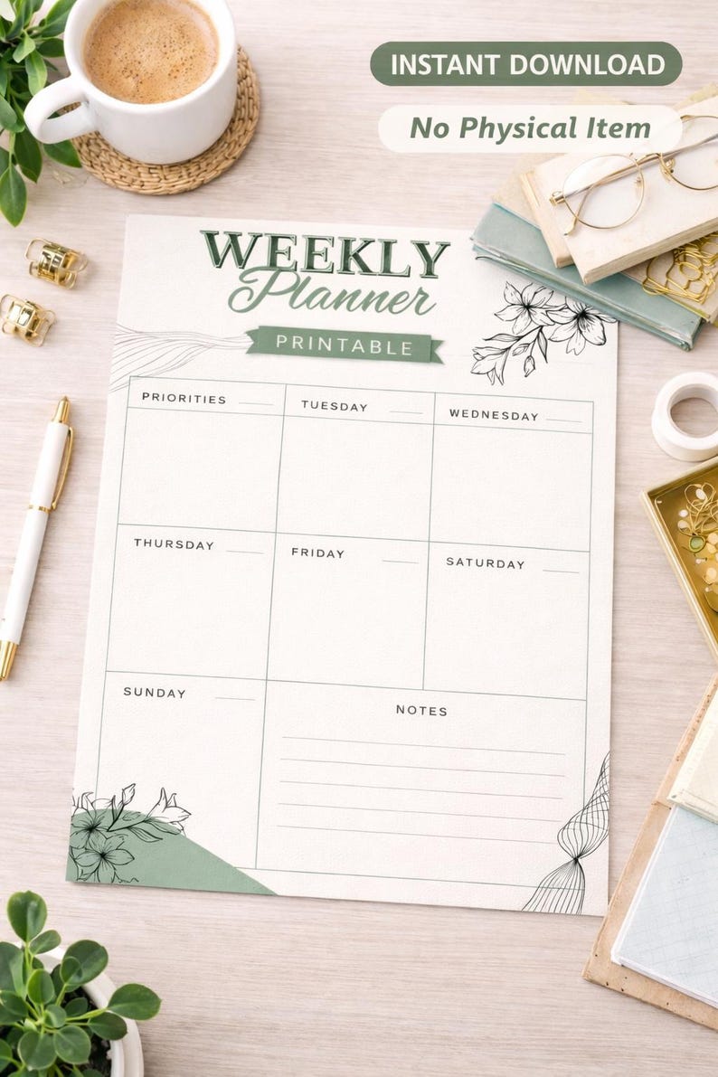 Minimalist Weekly Planner Printable | Daily Schedule Organizer (PDF ...