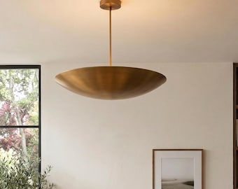 Mid-Century Modern Brass Dome Chandelier - Plain Dome Shade Pendant - Handcrafted 6-Light Sputnik Ceiling Light Pendant Light