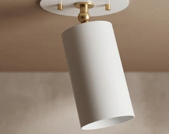 Modern Brass Ceiling Spotlight, Adjustable Flush Mount Light, Minimalist Cylinder Ceiling Lamp, Directional Downlight, Contemporary Lighting
