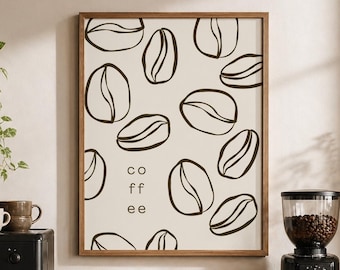 Minimalist Coffee Beans Printable Poster, Neutral Kitchen and Coffee Corner Decor, Instant Digital Download, Coffee Poster