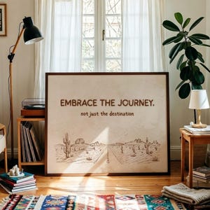 Embrace the Journey - Motivational Quote Poster, Inspirational Travel Quote Wall Art, Southwestern Wall Art, Desert Cactus Landscape Print